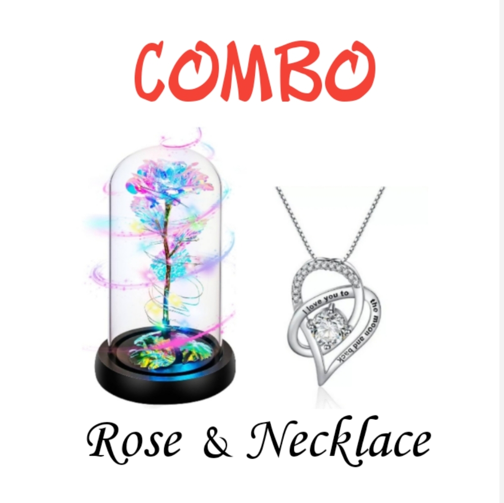 Rotating Rose & "I Love You" Necklace Combo
